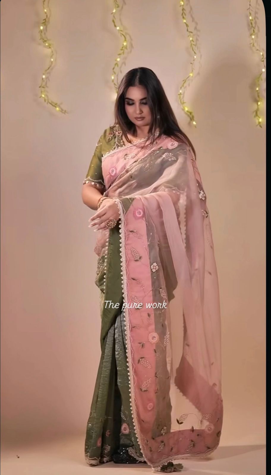 Olive Blush Whisper Tissue Organza Saree