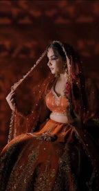 Elegant Rust Orange Embroidered Lehenga Set