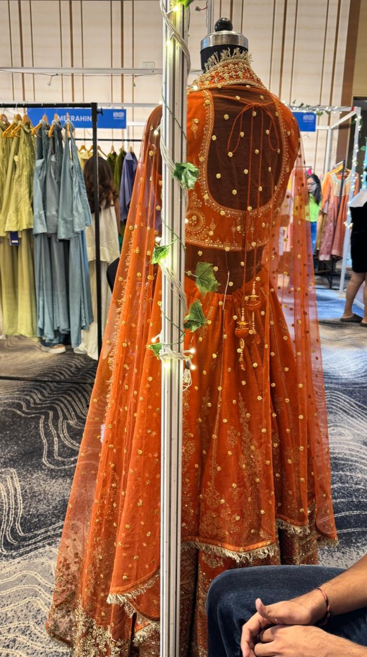 Elegant Rust Orange Embroidered Lehenga Set
