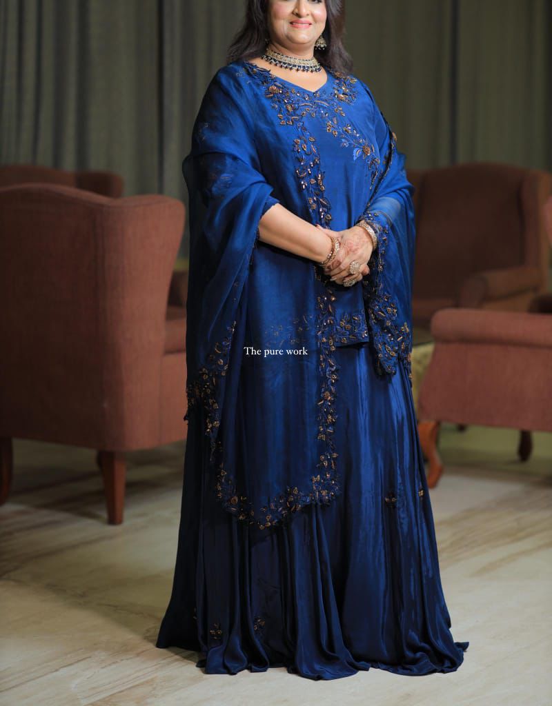 Ink Blue kurta Copper Dabka Skirt Set