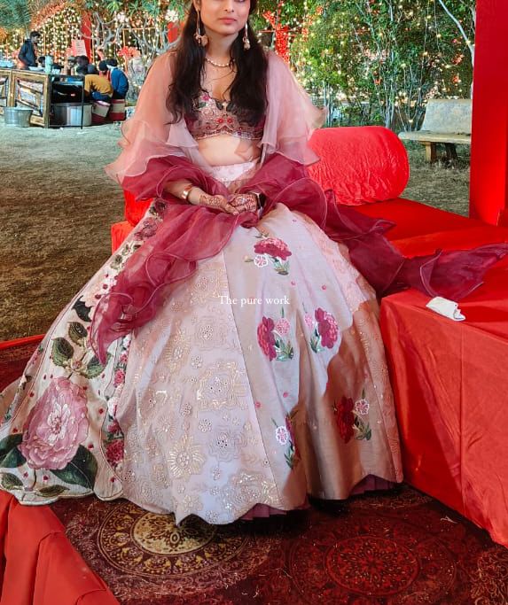 Blush Pink Print Kali Lehenga Set