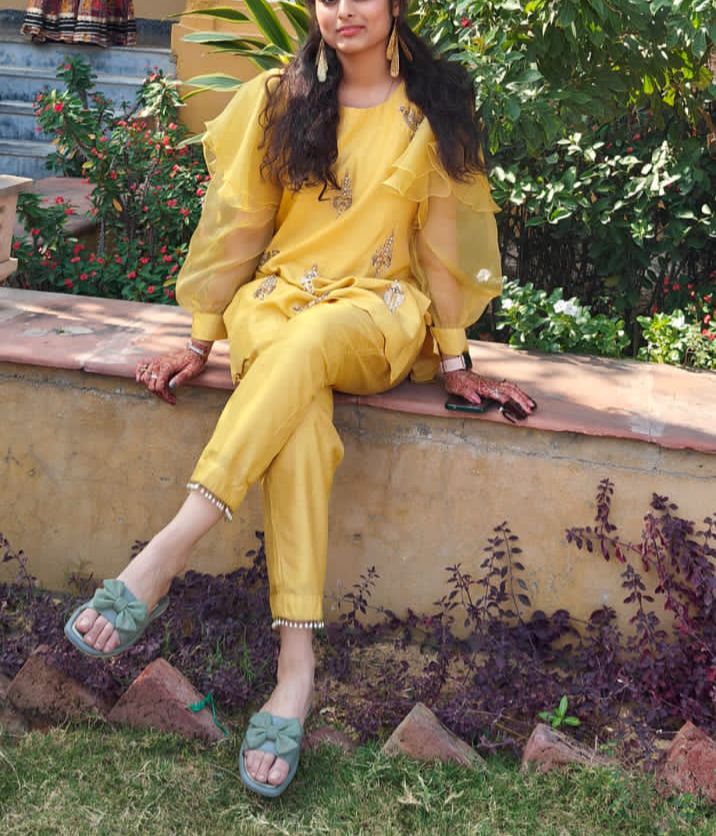 Sunshine Yellow Kundan Co-ord set