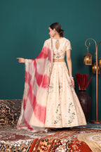 Ivory Fushia Pink Dupatta Lehenga Set