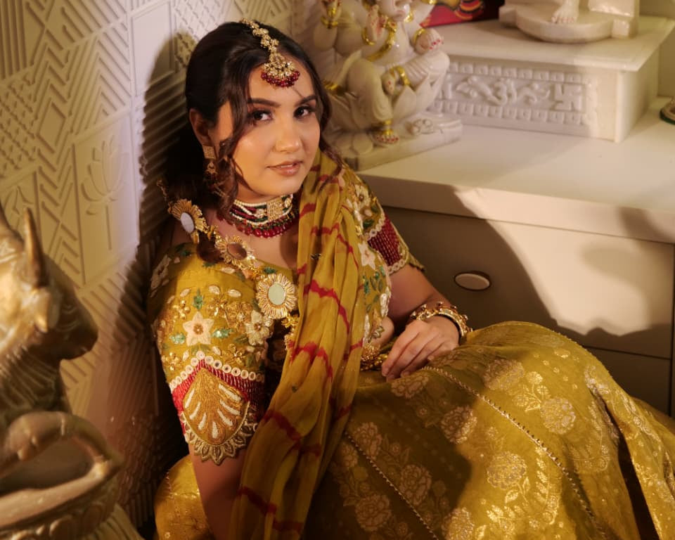 Olive Green Swarna Devika Applique Lehenga set