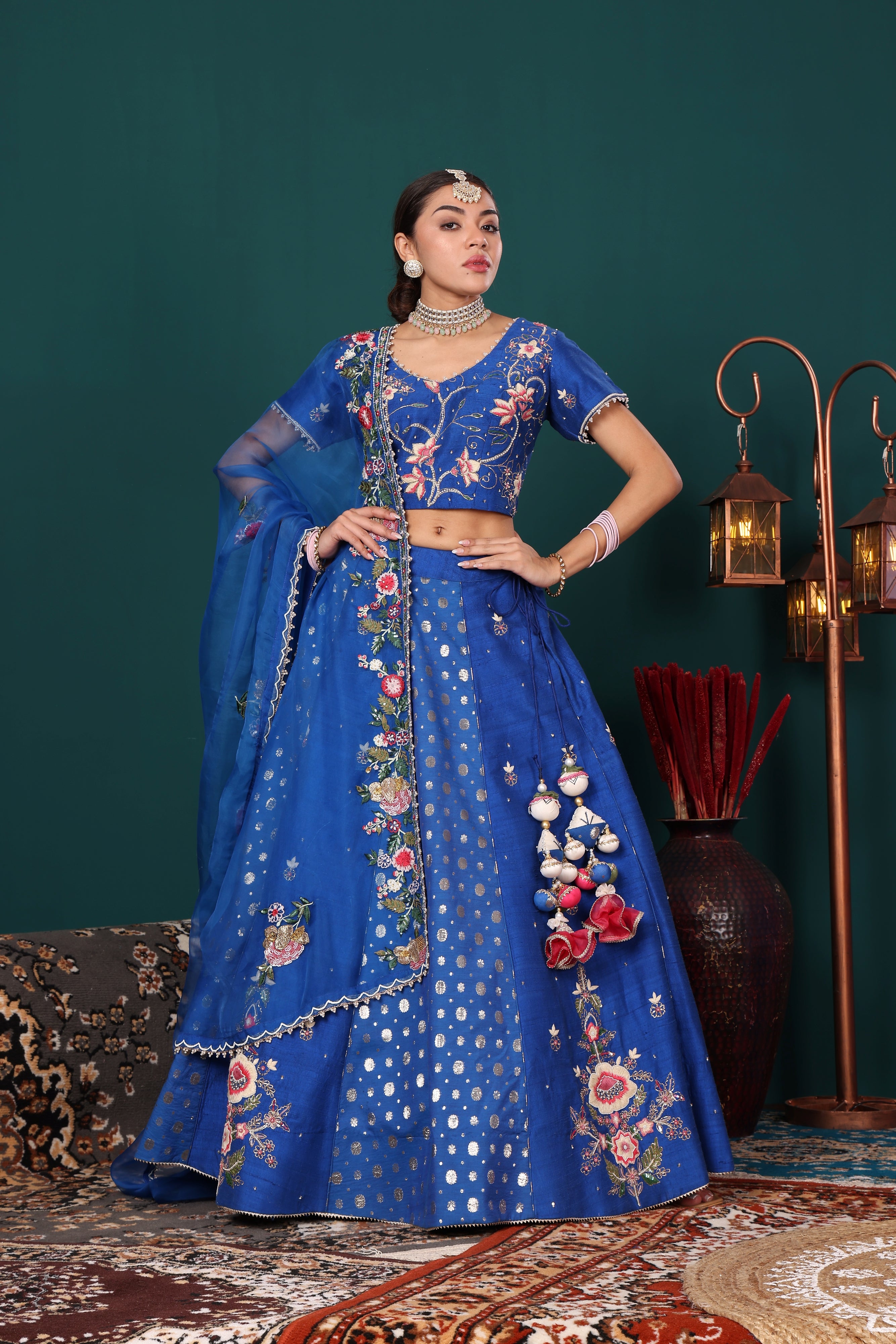 Ink Blue Sequence Floral Lehenga Set
