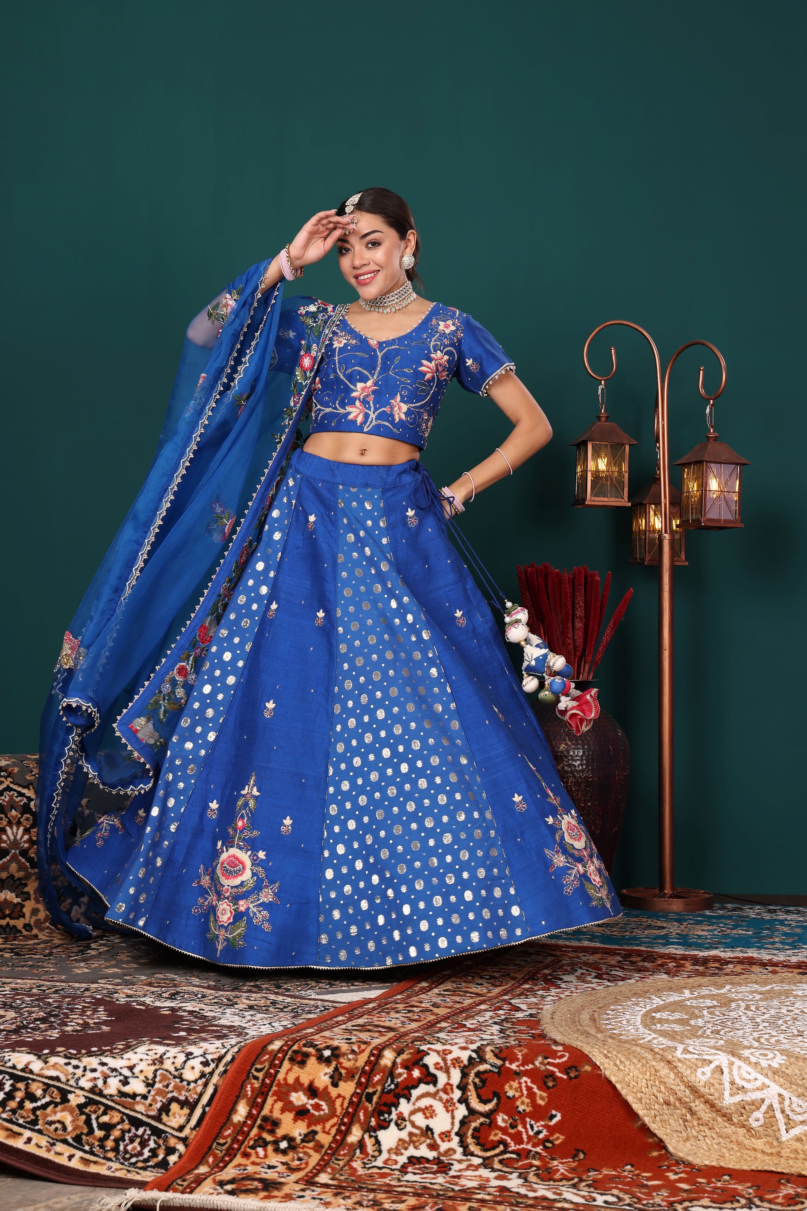 Ink Blue Sequence Floral Lehenga Set