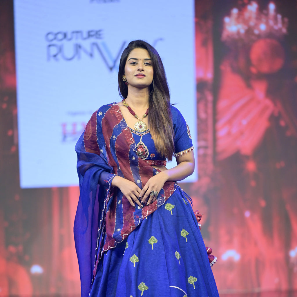 Ink Blue Peepal Patti Lehenga set