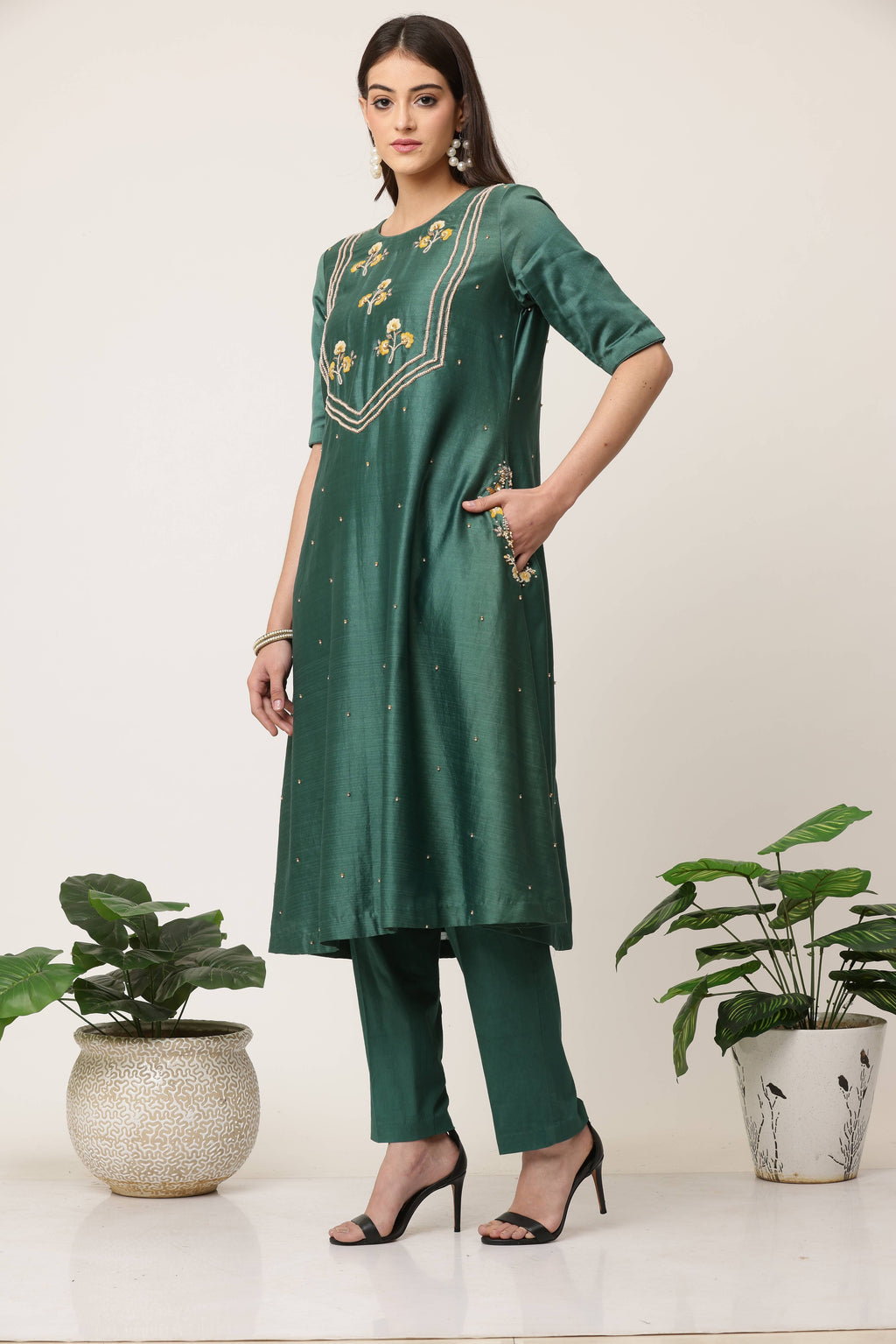 Dark Green A line Kurta Set