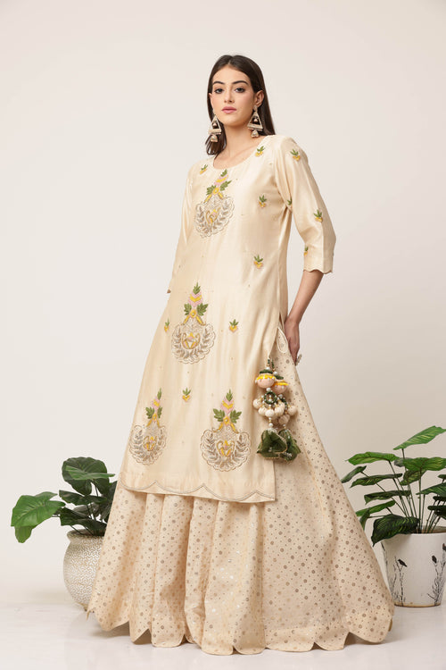 Matki Work Ivory Kurta Lehenga Set