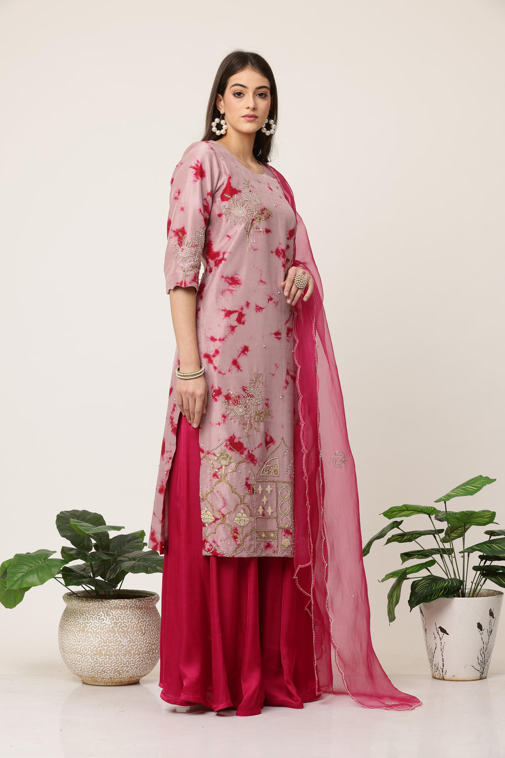 Rani Pink Moti Pink Sharara Set