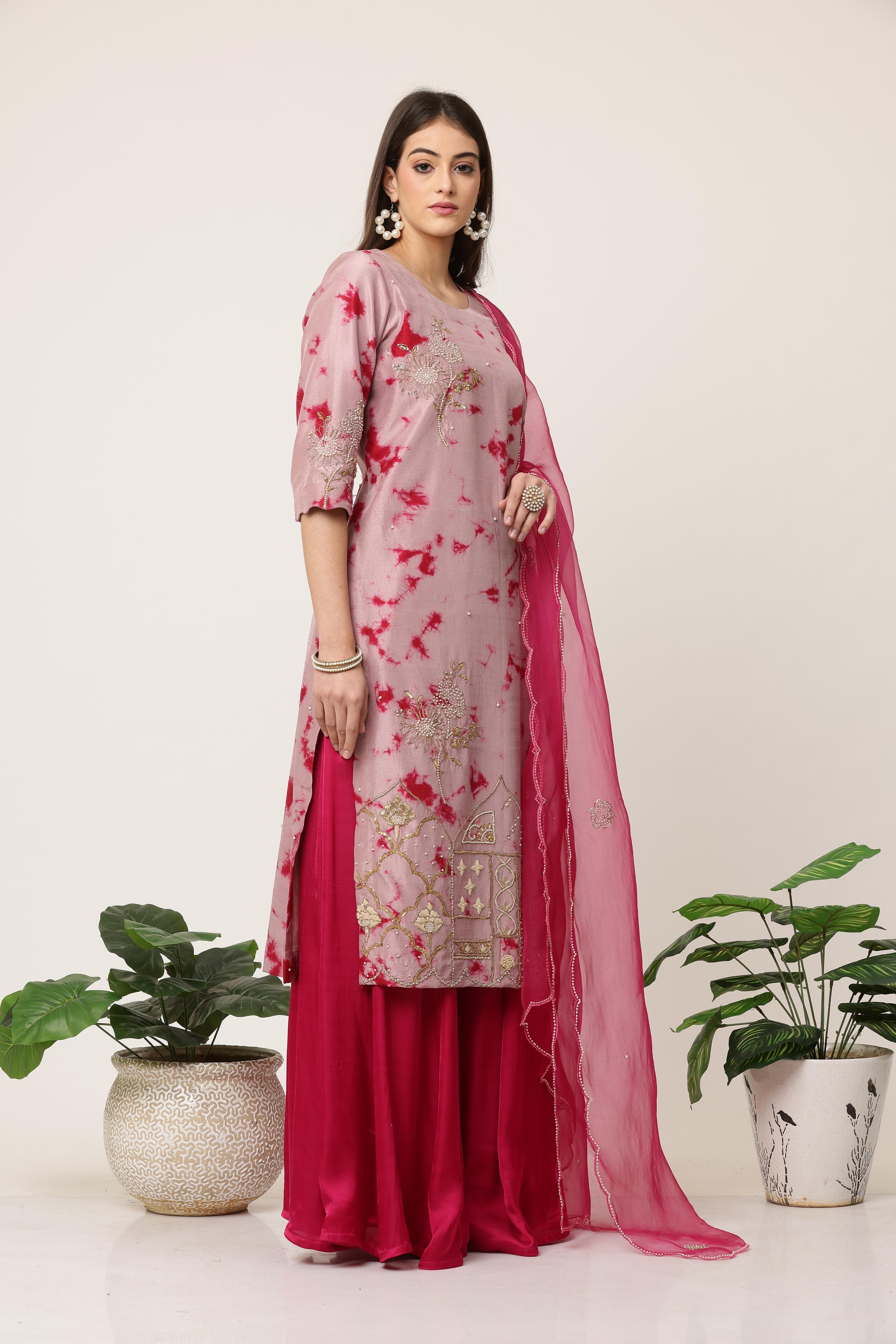 Rani Pink Moti Pink Sharara Set