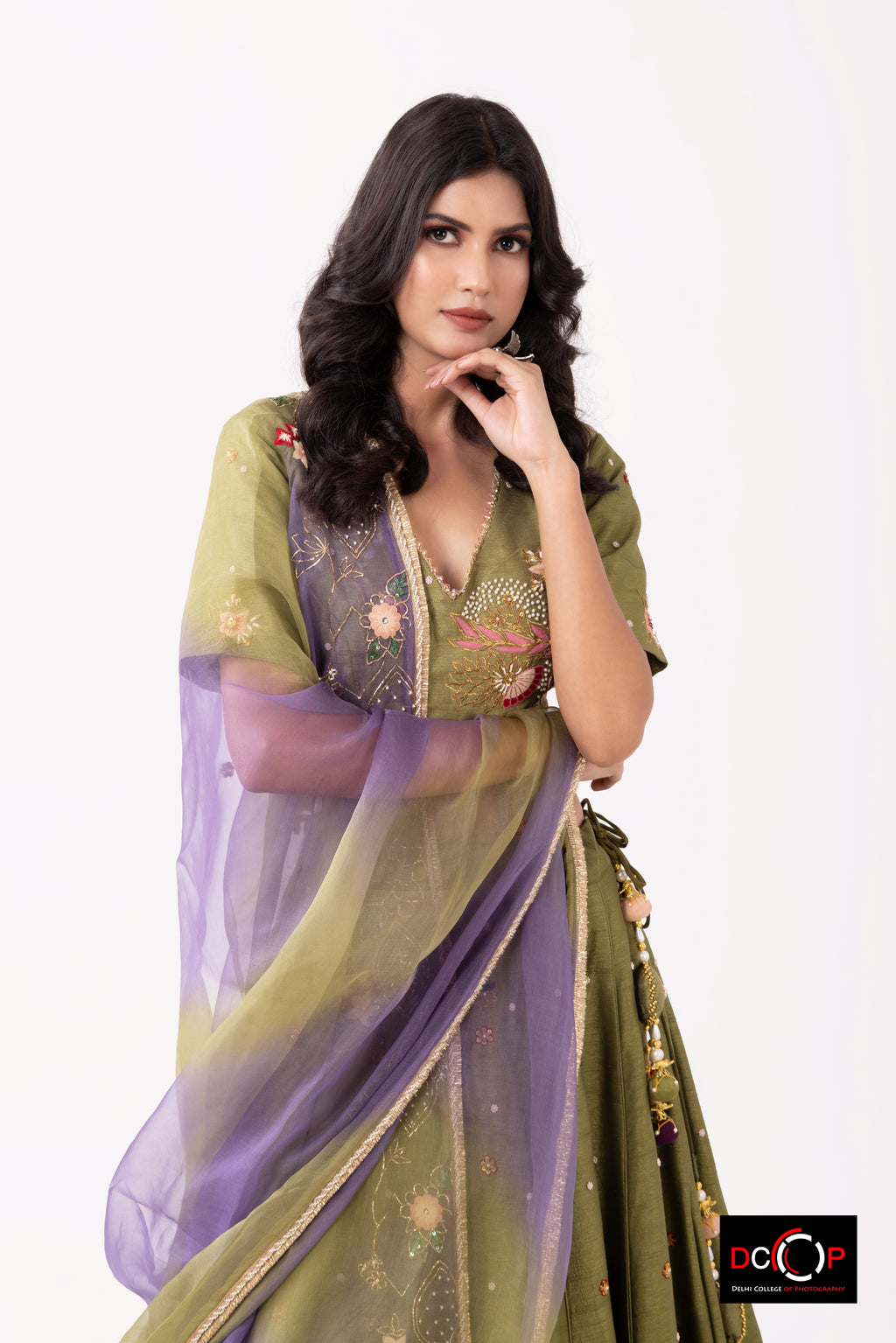 Sage Green Dabka Nalki Lehriya Lehenga Set