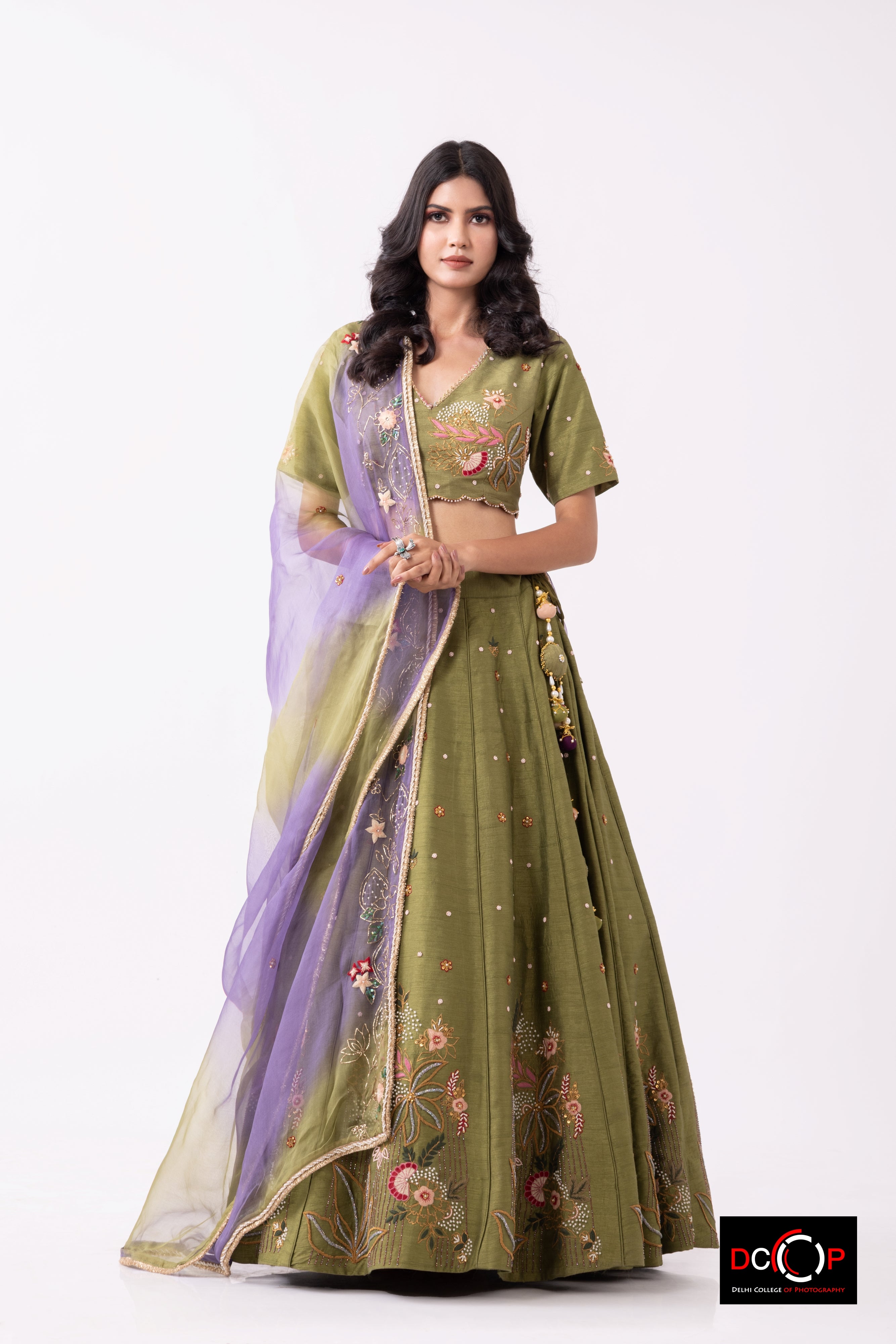 Sage Green Dabka Nalki Lehriya Lehenga Set
