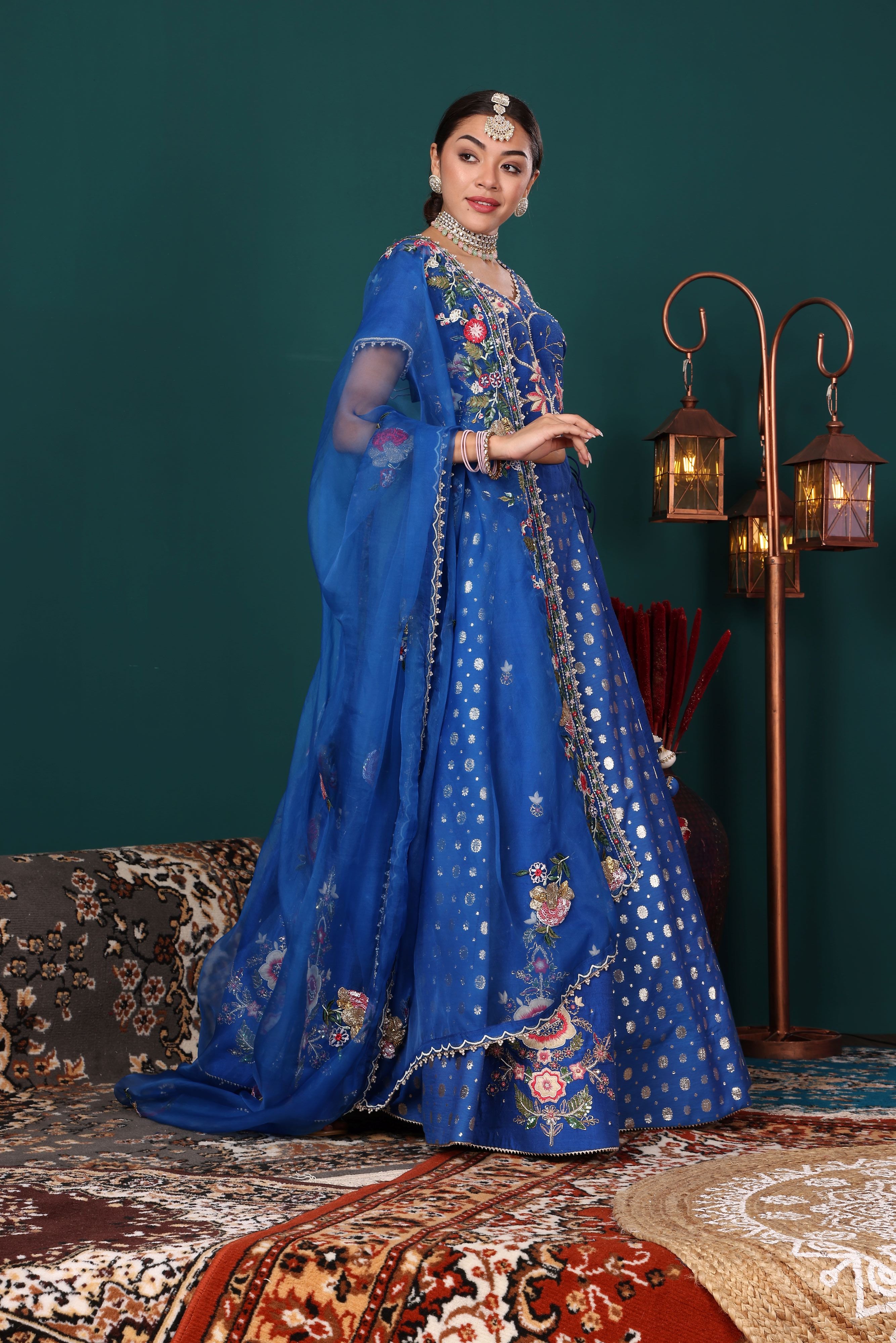 Ink Blue Sequence Floral Lehenga Set