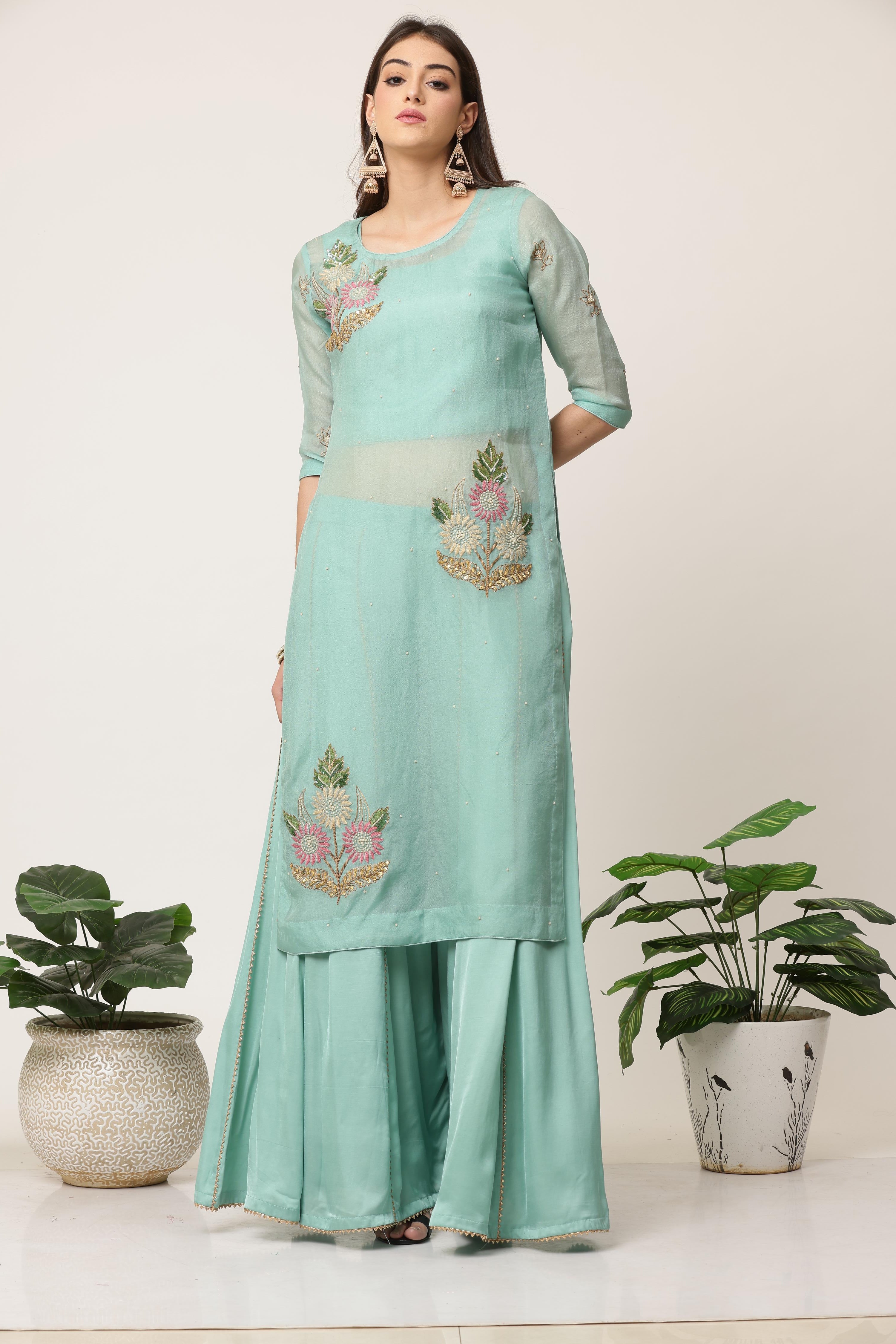 Mint Organza Sharara Set
