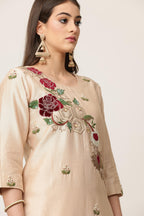 Champagne Red Velvet Kurta Lehenga Set