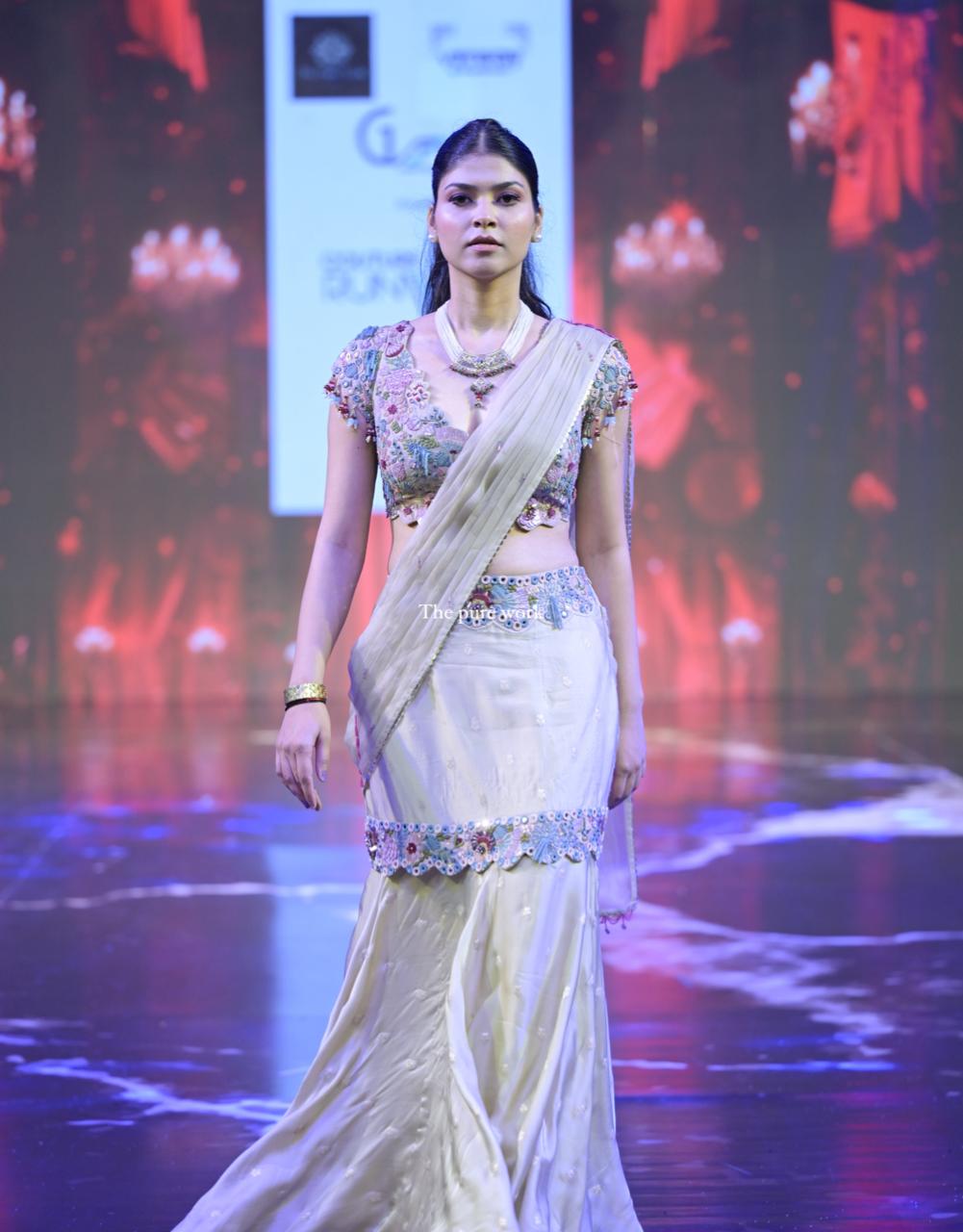 Ivory Pre-Draped Saree with Fish Cut Skirt